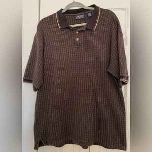 Trader Bay brown plaid golf polo shirt mens size large